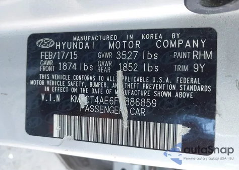 2015 Hyundai Accent Gls из США, поврежденный, VIN KMHCT4AE6FU886859